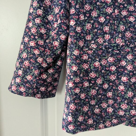 Lauren Conrad Blazer Women's Large Blue Pink Floral Roses Fitted One-Button LC - Picture 12 of 16